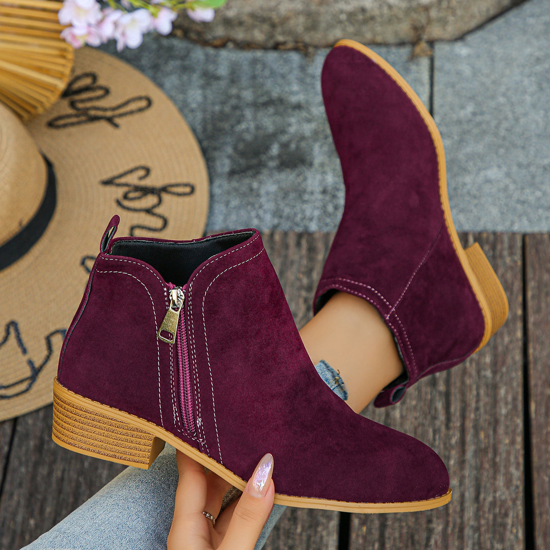 Damen nan elegante Ankle-Boots aus Velourslederimitat mit seitlichem Reißverschluss und niedrigem Blockabsatz Nord Taschen