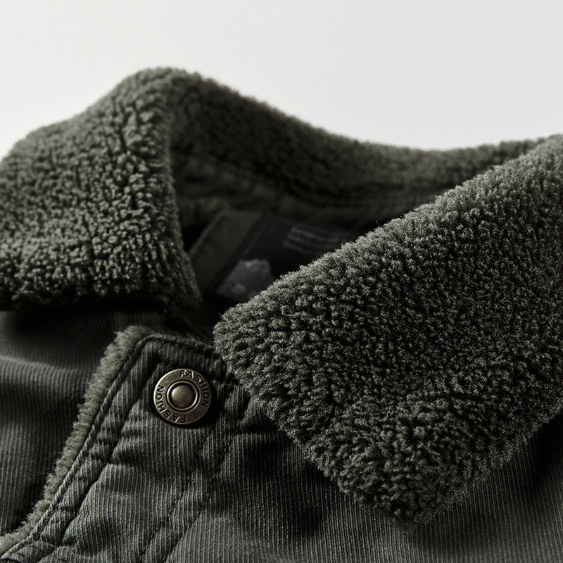 Herren robuster Canvas-Fieldblouson mit wärmender Sherpa-Innenlage und Hemdkragen Nord Taschen