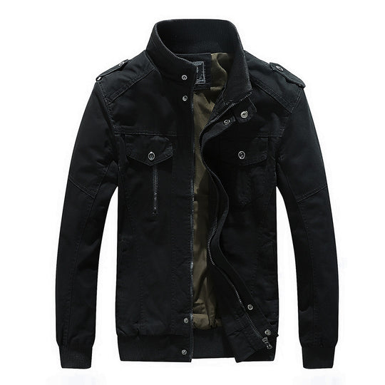 Herren Urbaner Canvas-Pilotblouson mit verstärkten Schultern, Stehkragen und verdecktem Reißverschluss Nord Taschen