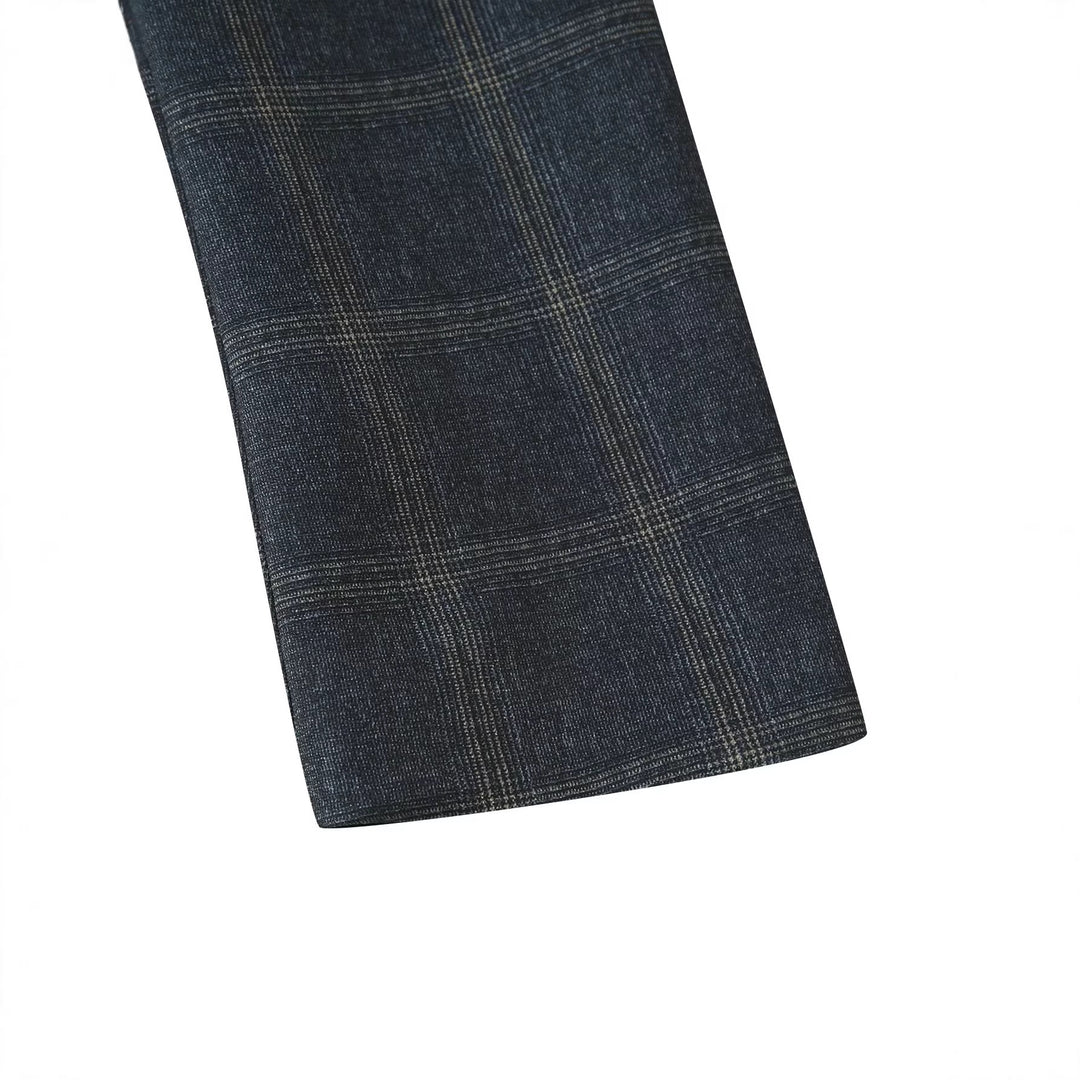 Damen Gerade geschnittener Glencheck-Blazer mit Stehkragen und Pattentaschen Nord Taschen