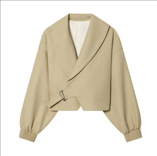 Damen Kurzjacke mit weitem Matrosenkragen, Ballonärmeln und asymmetrischer Schnallenverschluss Nord Taschen