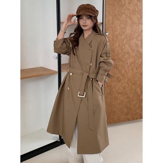 Damen Lang geschnittener Trenchcoat mit doppelreihiger Knopfleiste und verstellbaren Ärmelriegeln Nord Taschen