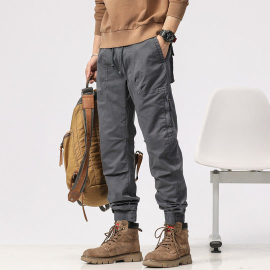 Herren Field-Joggerhose im Military-Workwear-Look mit Ziernähten, aufgesetzten Utility-Taschen und Kordelbund Nord Taschen