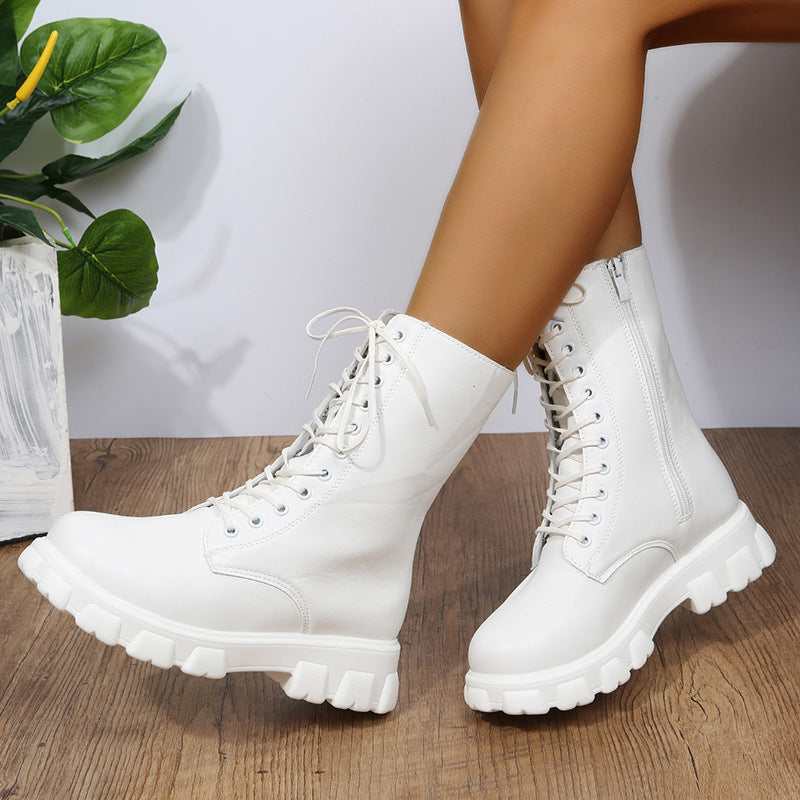 Damen Schnürboots mit robustem Plateau und seitlichem Reißverschluss