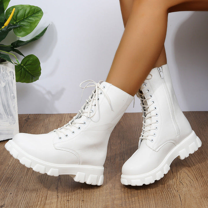 Damen Schnürboots mit robustem Plateau und seitlichem Reißverschluss