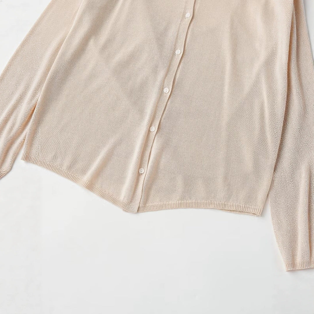 Damen Leichter Strick-Cardigan mit Hemdkragen und Knopfleiste Nord Taschen