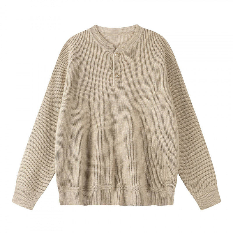 Unisex Boxy-Strickpullover mit Henley-Ausschnitt und strukturierter Waffelstrickoptik Nord Taschen