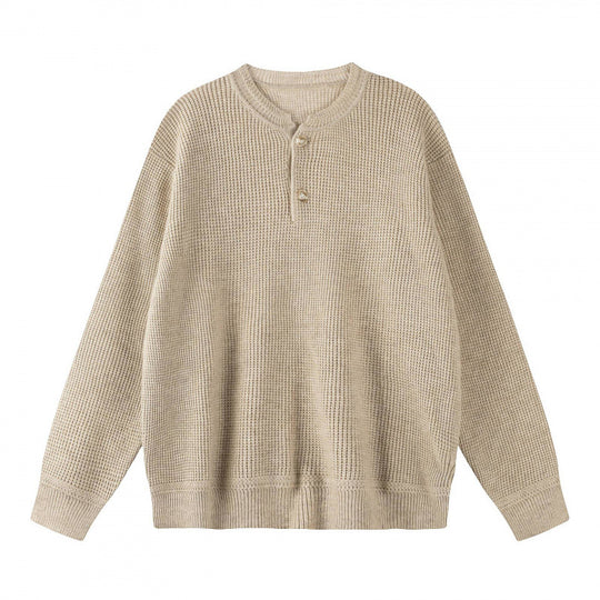 Unisex Boxy-Strickpullover mit Henley-Ausschnitt und strukturierter Waffelstrickoptik Nord Taschen