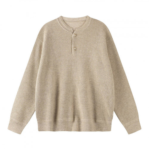 Unisex Boxy-Strickpullover mit Henley-Ausschnitt und strukturierter Waffelstrickoptik Nord Taschen