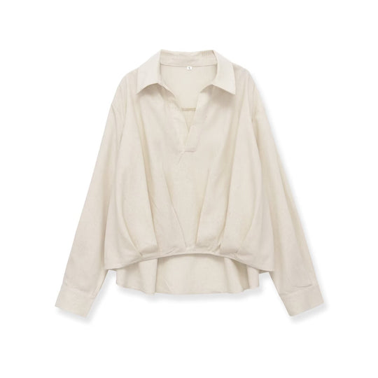 Damen Oversized-Bluse mit tiefem V-Ausschnitt und tailliertem Drapierungseinsatz Nord Taschen