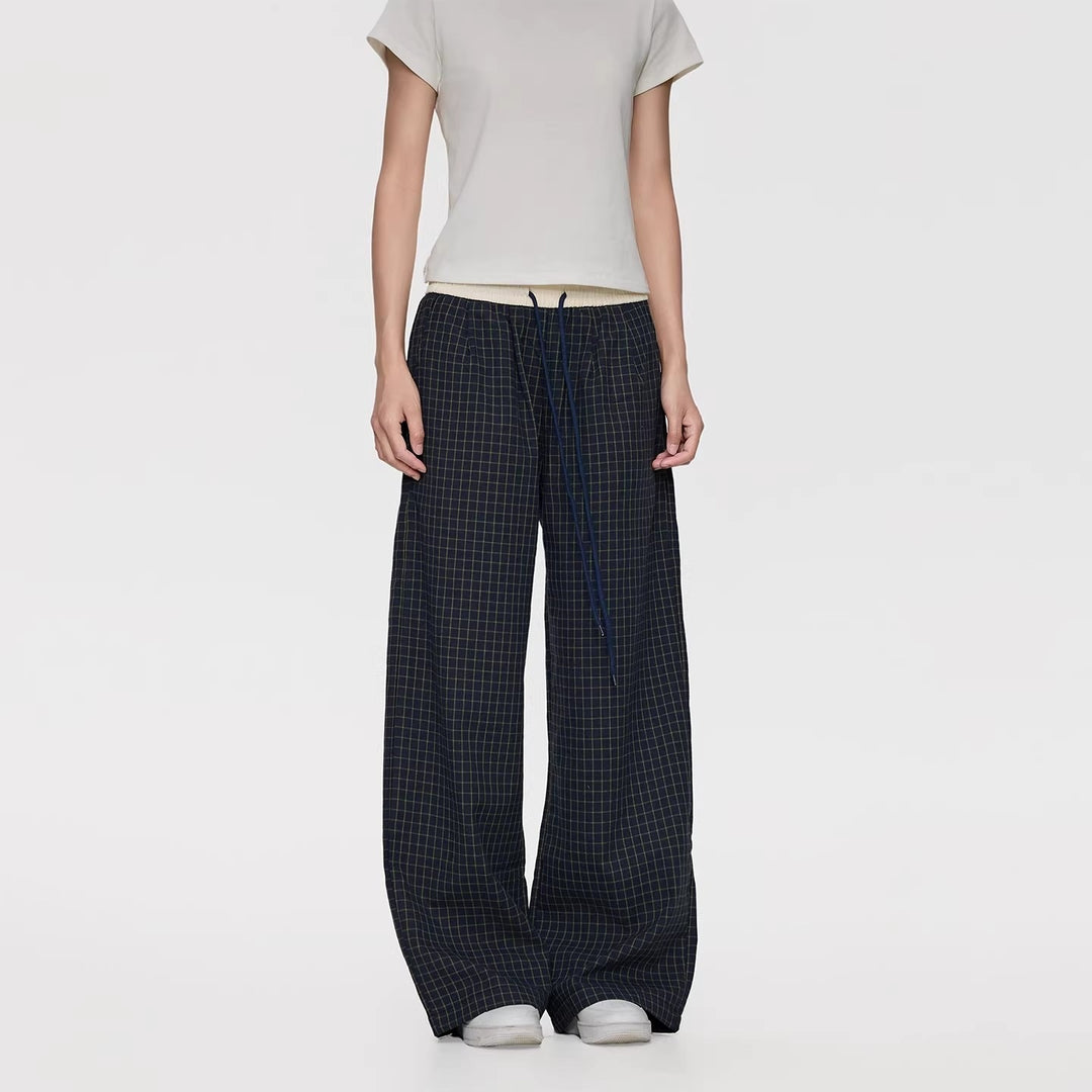 Damen Weite Relaxed-Loungehose mit Tunnelzugbund, Karo-Check & Eingrifftaschen Nord Taschen