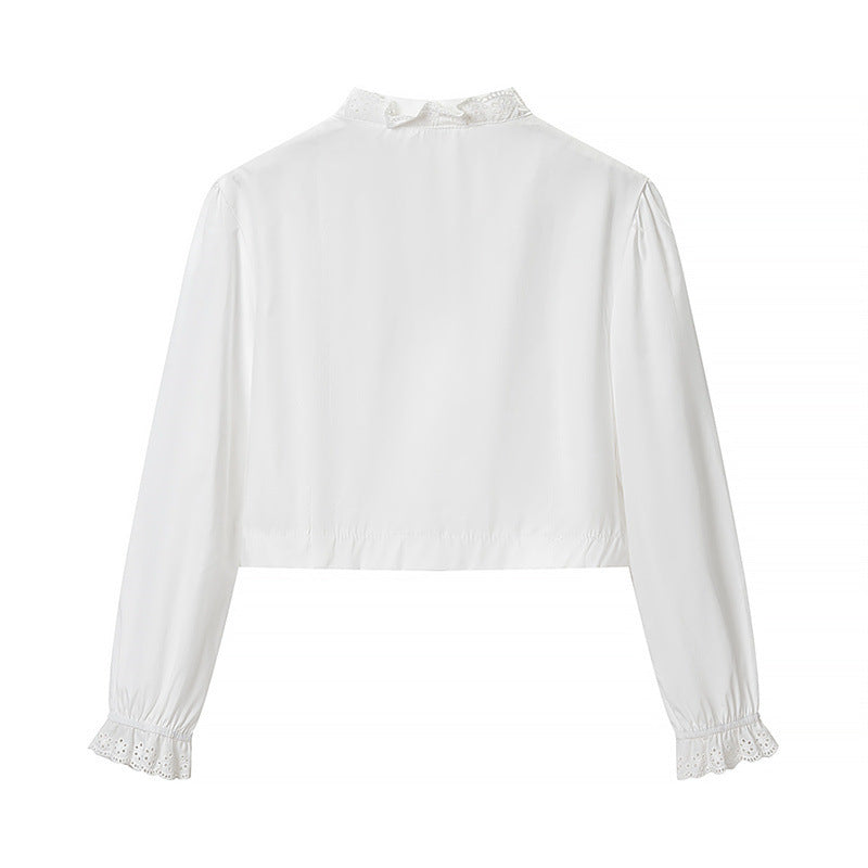 Damen Gekürzte Spitzenbolero‑Bluse mit Stehkragen und Lochstickerei Nord Taschen
