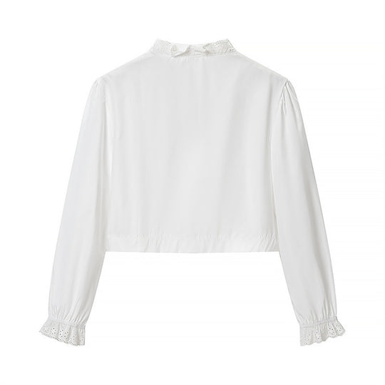 Damen Gekürzte Spitzenbolero‑Bluse mit Stehkragen und Lochstickerei Nord Taschen