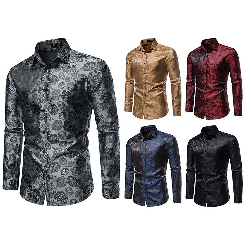 Herren Elegantes Hemd mit floralem Jacquardmuster und Satin-Glanz Nord Taschen