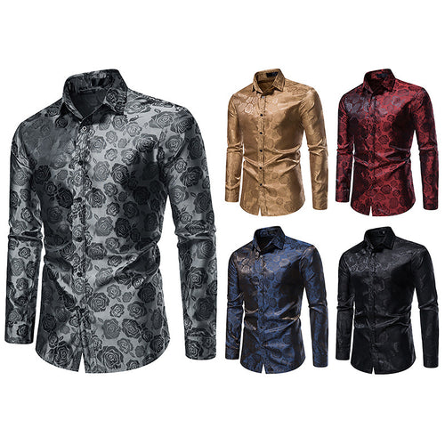 Herren Elegantes Hemd mit floralem Jacquardmuster und Satin-Glanz Nord Taschen