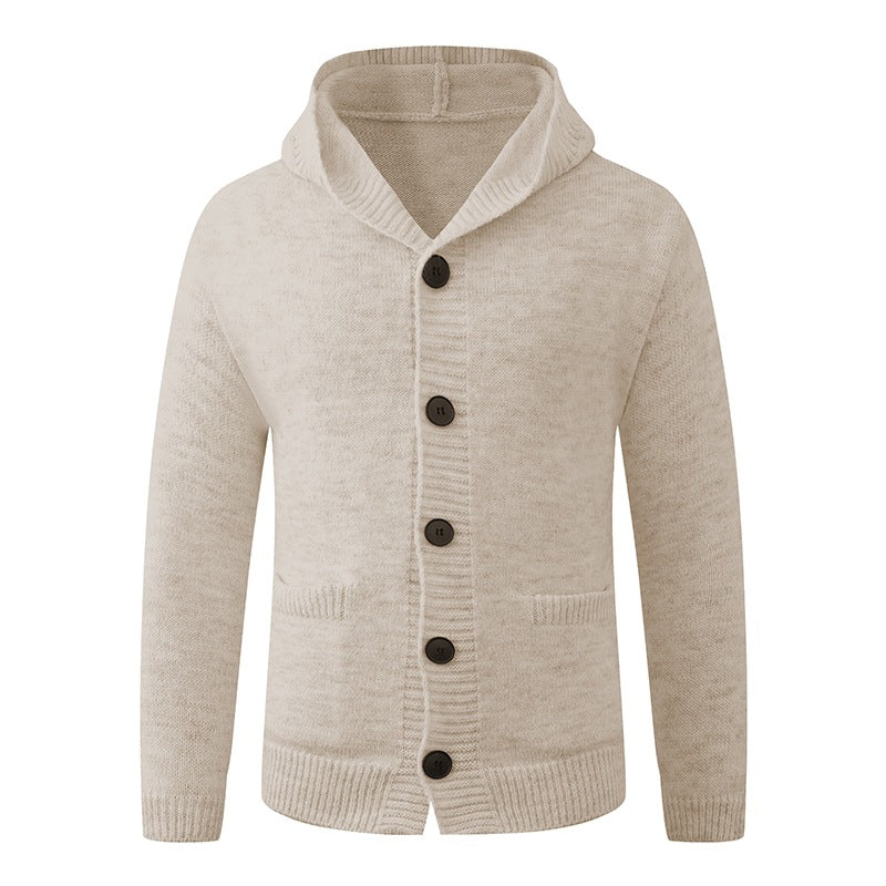 Herren Kapuzen-Strickcardigan aus Thermo-Feinstrick mit durchgehender Knopfleiste und Eingrifftaschen Nord Taschen