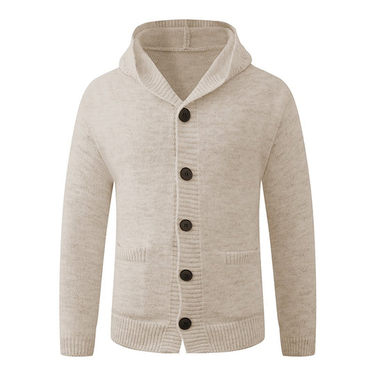 Herren Kapuzen-Strickcardigan aus Thermo-Feinstrick mit durchgehender Knopfleiste und Eingrifftaschen Nord Taschen