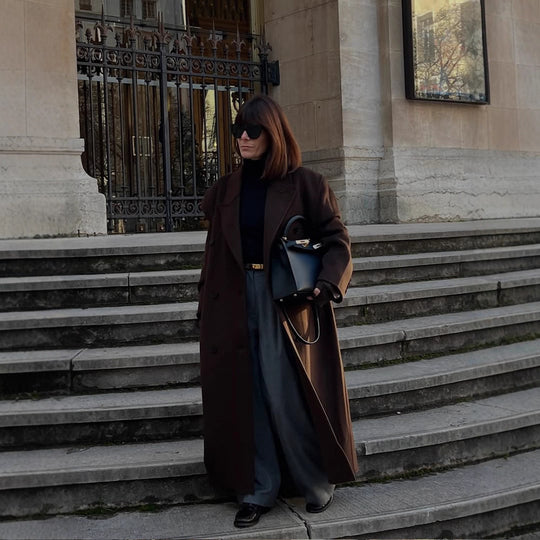 Damen Oversize Wollmix-Mantel mit verlängertem Cocoon-Schnitt und Doppelreihe Nord Taschen