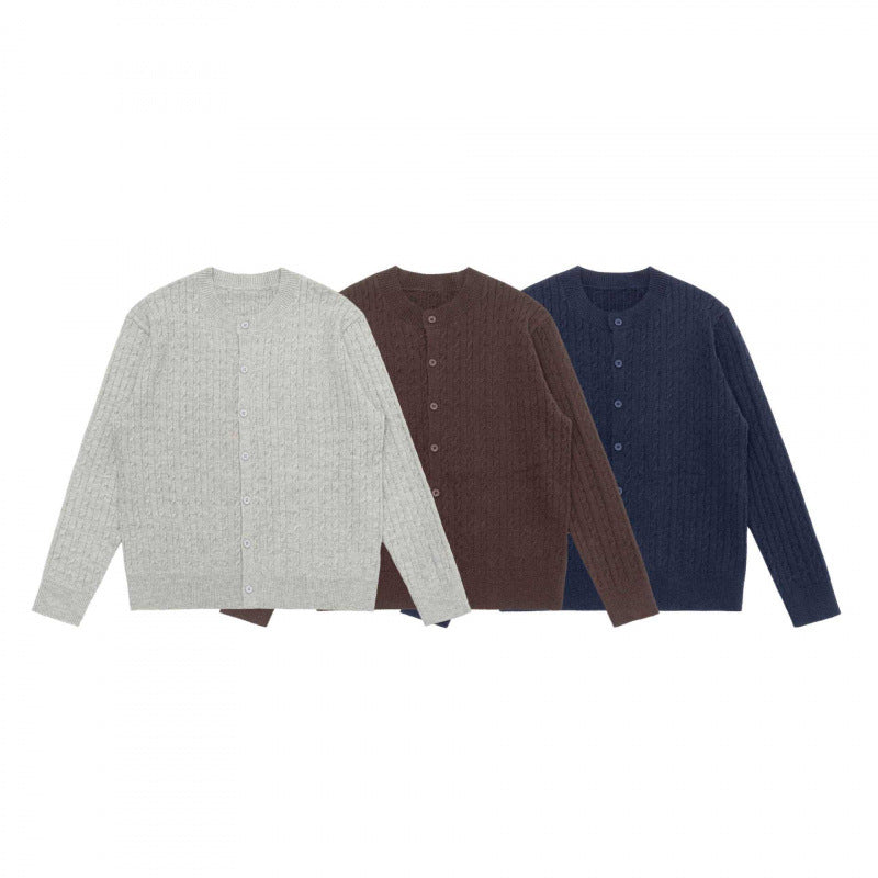 Unisex Kurz geschnittene Zopfstrick-Cardigan mit Rundhalsausschnitt und Perlmuttknöpfen Nord Taschen