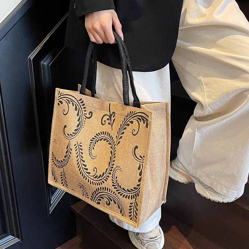 Damen Jute-Tragetasche mit kunstvollem floralem Design Nord Taschen