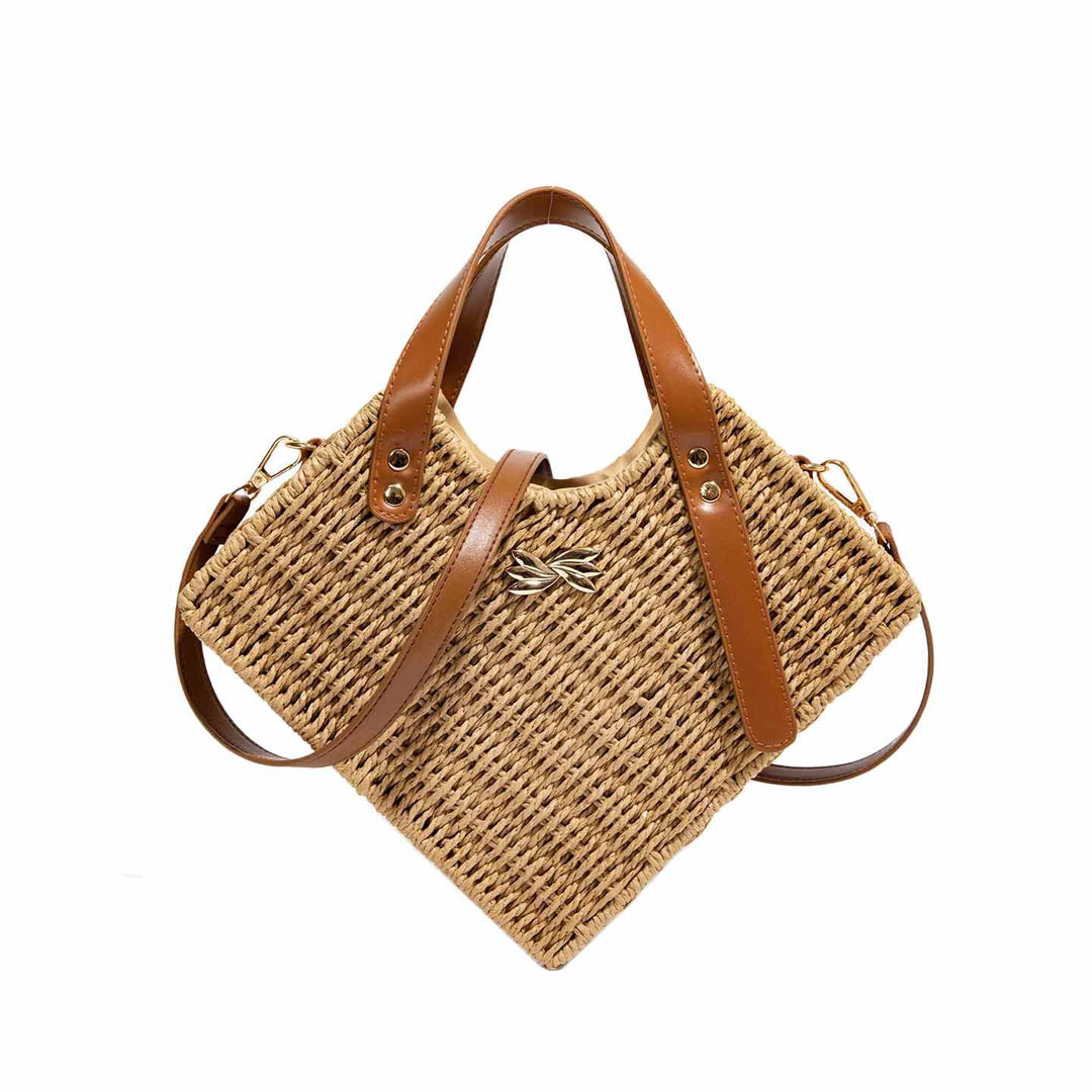 Damen Strohtasche mit eleganten Lederakzenten Nord Taschen