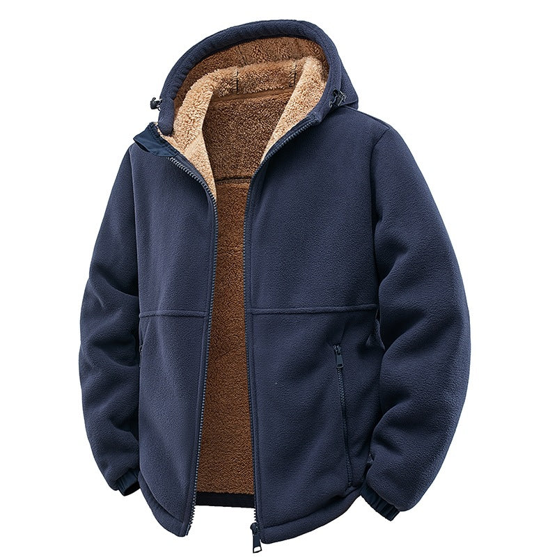 Herren Gefütterte Teddy-Fleece-Kapuzenjacke mit Zwei-Wege-Reißverschluss & Reißverschlusstaschen Nord Taschen