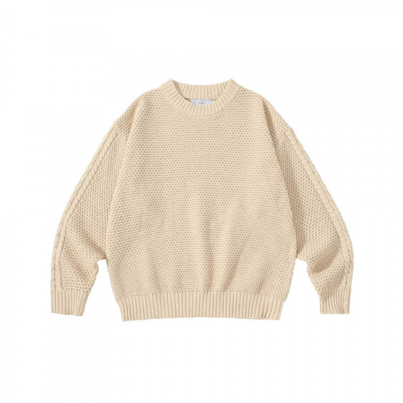 Unisex Oversize Grobstrickpullover mit Zopfärmeln und Rundhalsausschnitt Nord Taschen