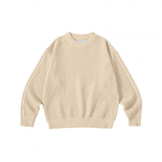 Unisex Oversize Grobstrickpullover mit Zopfärmeln und Rundhalsausschnitt Nord Taschen