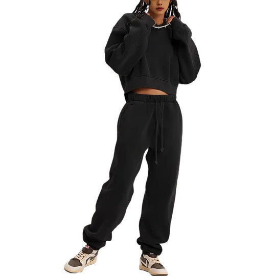 Damen Boxy-Sweatshirt mit überschnittener Schulter, verlängertem Rückenteil und brushed Fleece Nord Taschen