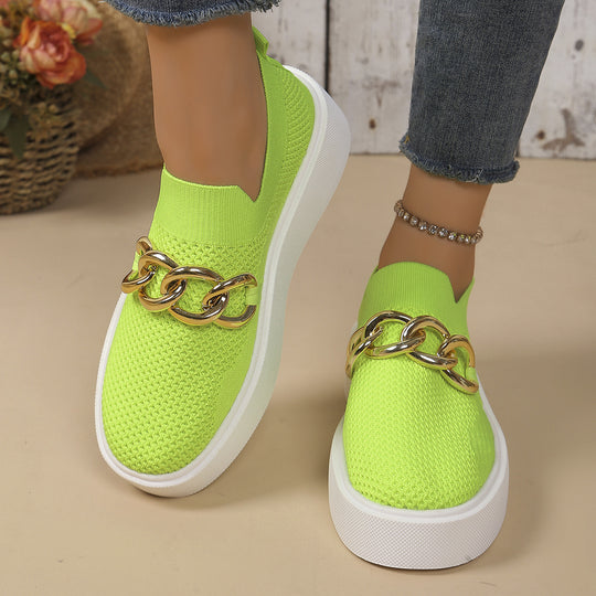 Damen Strick‑Slip‑On Sneaker mit Plateau‑Sohle und auffälliger Metallkettendeko Nord Taschen