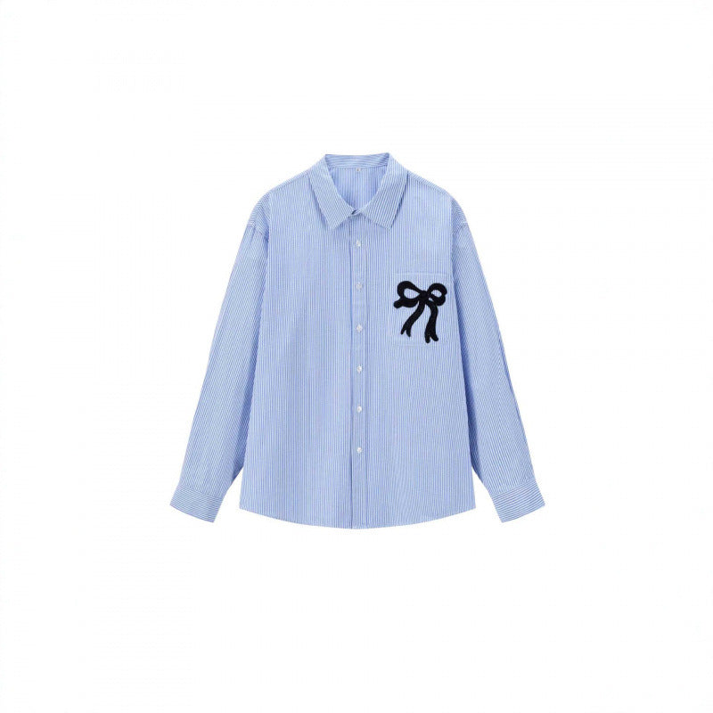 Damen Oversize-Casual-Hemd mit feinem Nadelstreifen und dekorativer Schleifen-Applikation Nord Taschen
