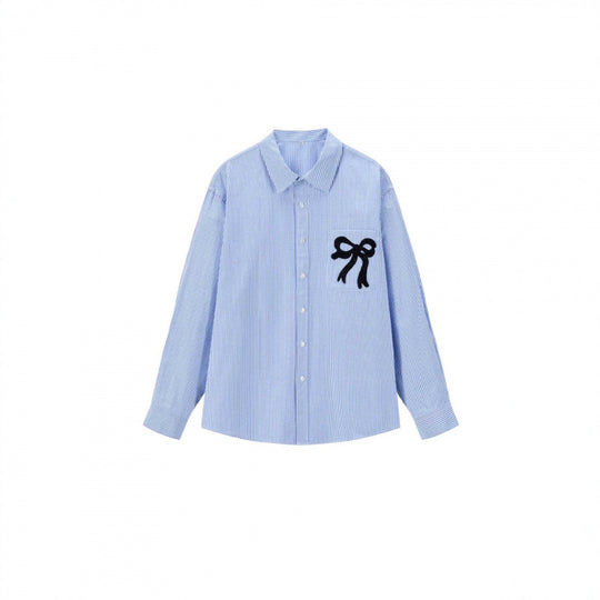 Damen Oversize-Casual-Hemd mit feinem Nadelstreifen und dekorativer Schleifen-Applikation Nord Taschen