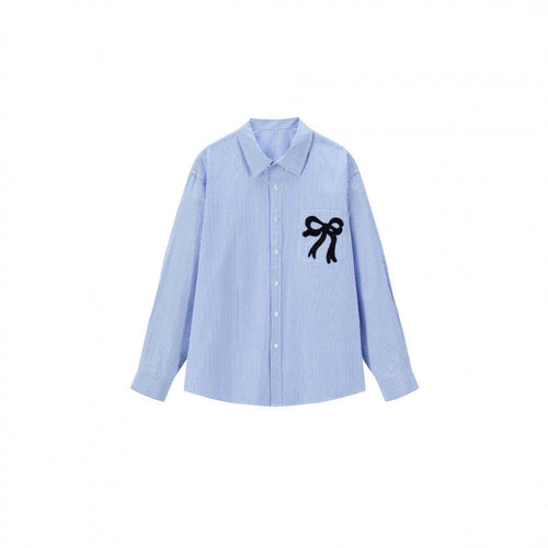 Damen Oversize-Casual-Hemd mit feinem Nadelstreifen und dekorativer Schleifen-Applikation Nord Taschen