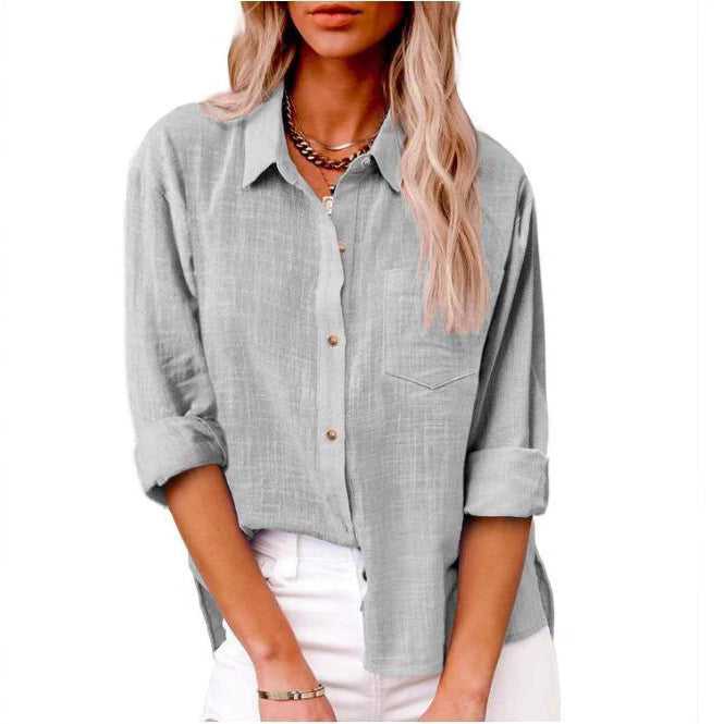 Damen lässige Leinenbluse mit kurzem Arm und Knopfdetails