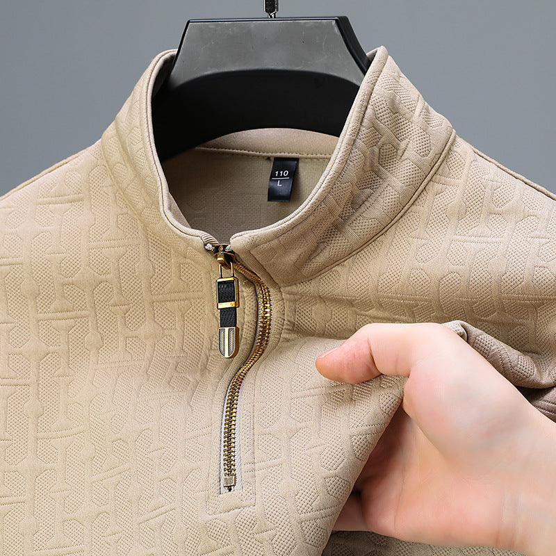 Herren Struktur-Jacquard Troyer mit kurzem Reißverschluss und Stehkragen Nord Taschen