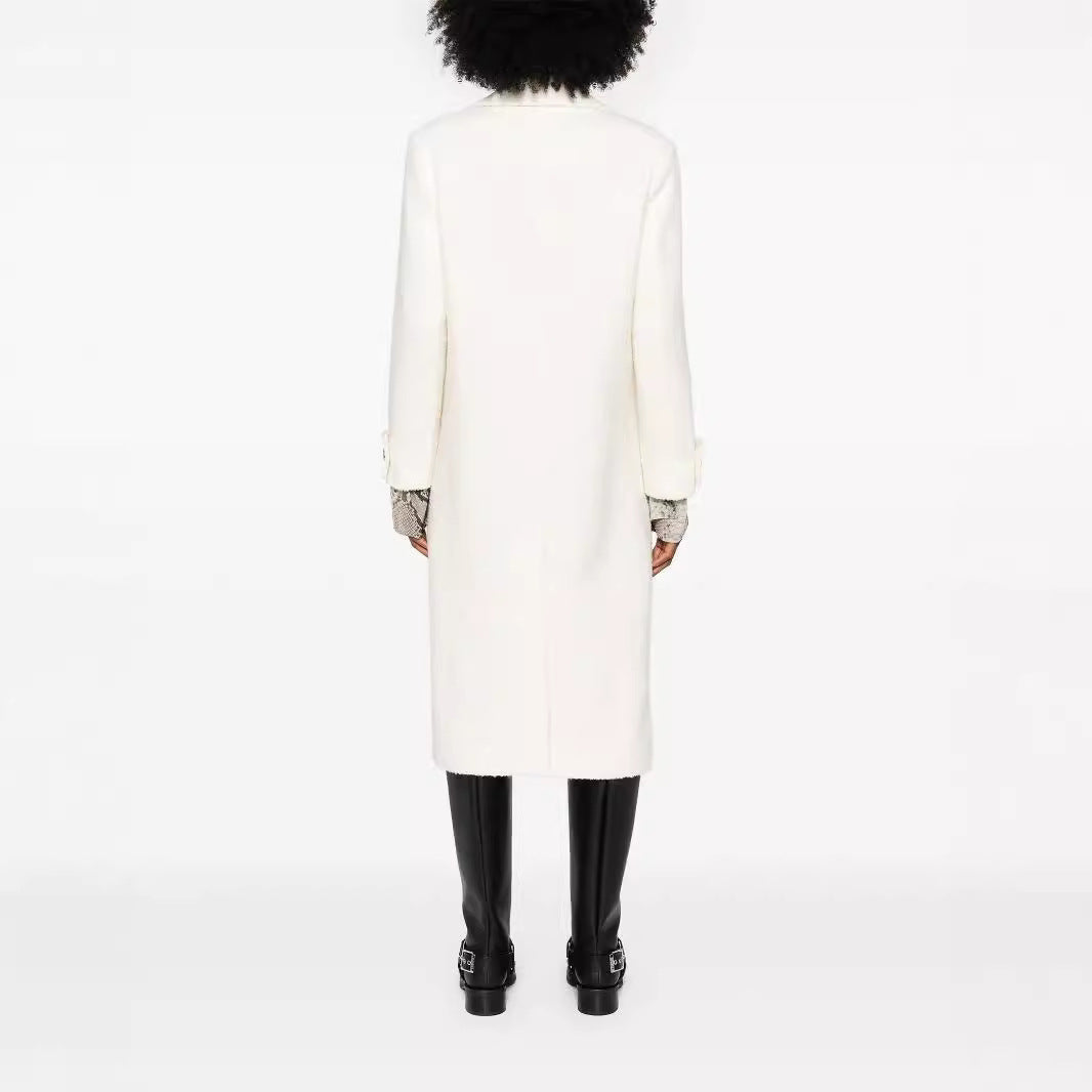 Damen Gerade geschnittener Midi-Wollmantel mit Oversize-Revers und verdeckter Knopfleiste Nord Taschen