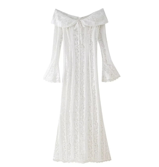 Damen 300+ Maxikleid aus Spitze mit Carmen‑Ausschnitt, ausgestellten Glockenärmeln und figurumspielender Silhouette Nord Taschen