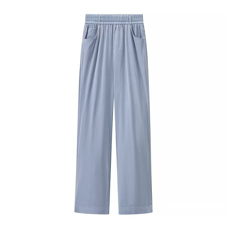 Damen weite High-Waist-Loungehose aus fließender Viskoseoptik mit Elastbund und Eingrifftaschen Nord Taschen