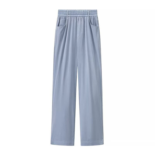 Damen weite High-Waist-Loungehose aus fließender Viskoseoptik mit Elastbund und Eingrifftaschen Nord Taschen