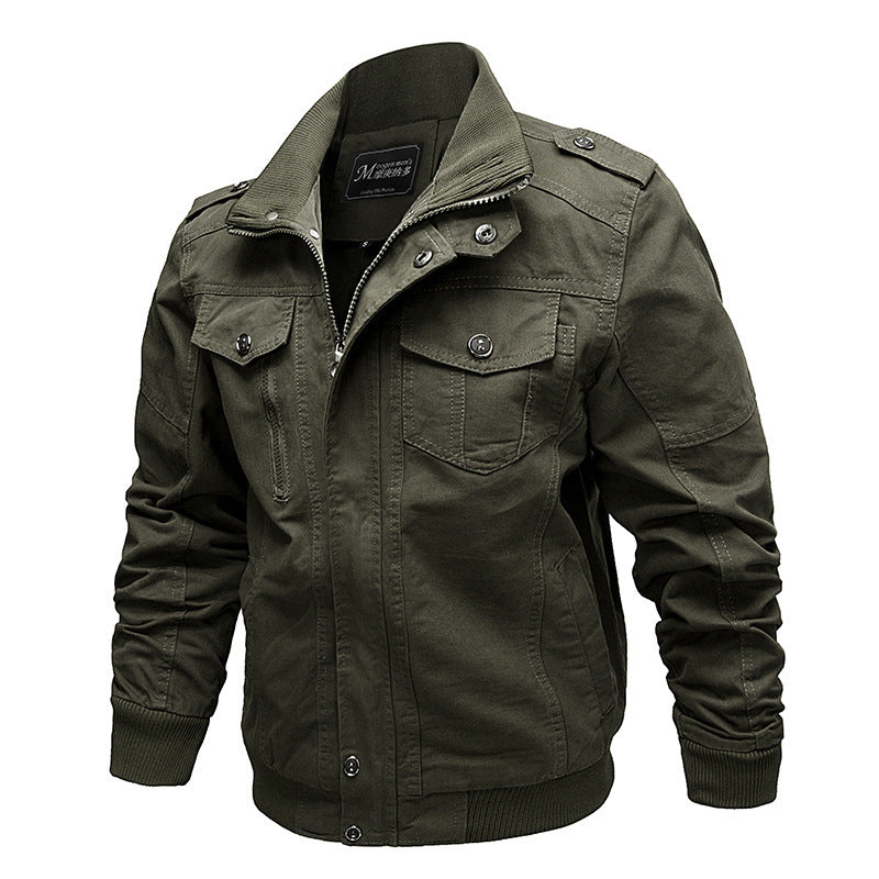 Herren  leichter Baumwoll-Canvas Fliegerjacke mit Schulterklappen, verdecktem Reißverschluss und multifunktionalen Taschen Nord Taschen