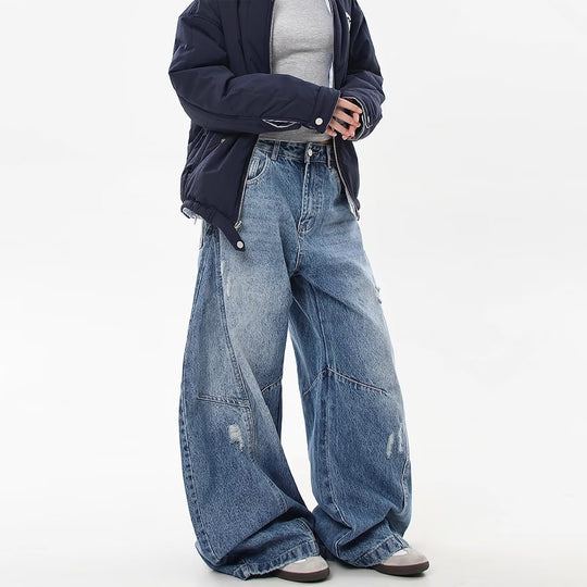 Damen Weitgeschnittene Denim-Hose mit Rissen Nord Taschen