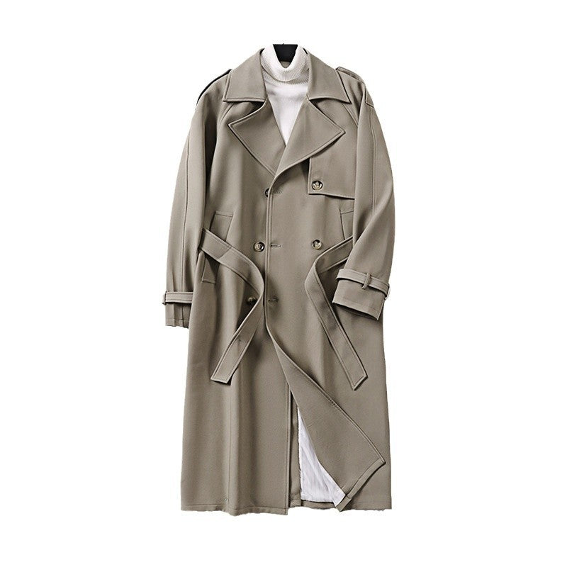 Herren Langer Minimalistischer Trenchcoat mit Sturmklappe Taillengürtel und verstellbaren Manschetten Nord Taschen
