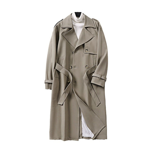 Herren Langer Minimalistischer Trenchcoat mit Sturmklappe Taillengürtel und verstellbaren Manschetten Nord Taschen