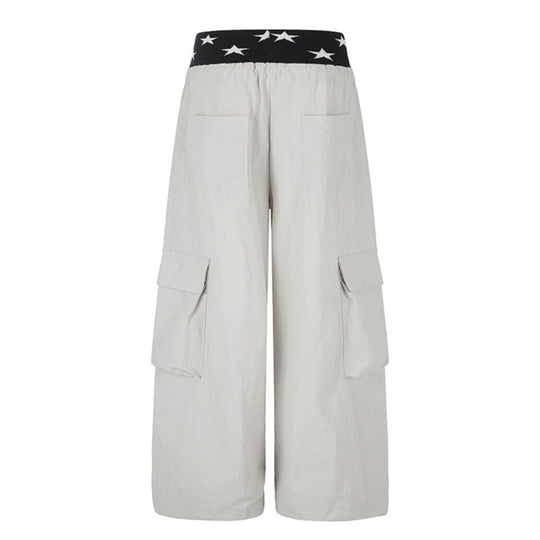 Damen Extraweite Cargo-Palazzo-Hose mit Stern-Jacquardbund, Tunnelzug und verspielten Stern‑Applikationen Nord Taschen