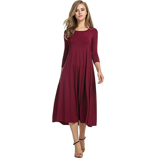 Damen Langes A-Linien Midikleid aus Stretch-Jersey mit Dreiviertelärmeln und Eingrifftaschen Nord Taschen
