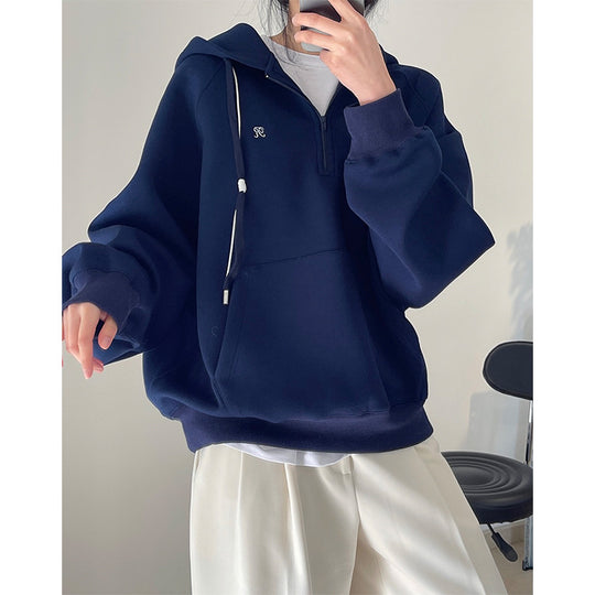Damen Oversized Kapuzenpullover mit Halbzip, Kängurutasche und Relaxed‑Fit Nord Taschen