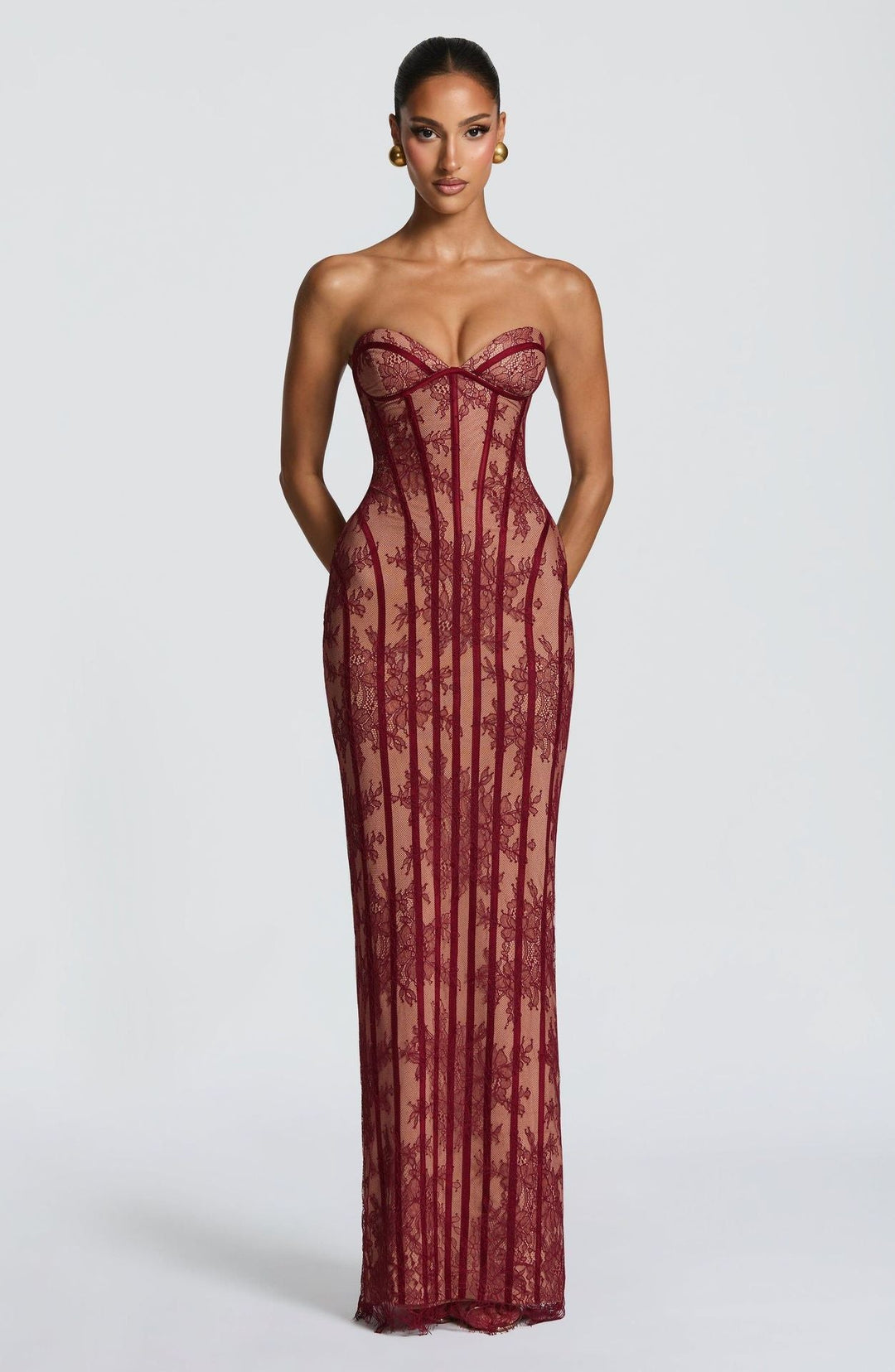 Damen figurbetontes Spitzenkleid mit Bustier-Oberteil und eleganten Details