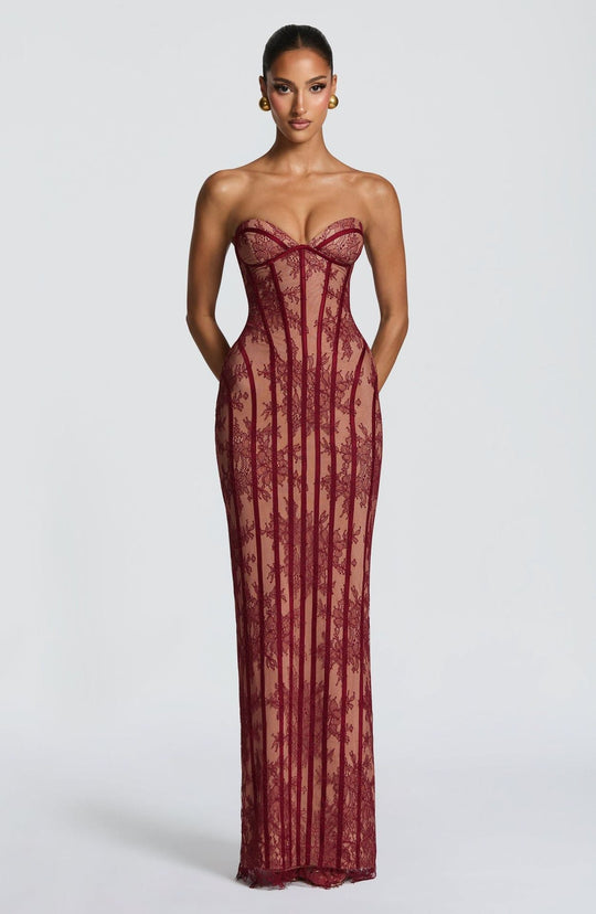 Damen figurbetontes Spitzenkleid mit Bustier-Oberteil und eleganten Details