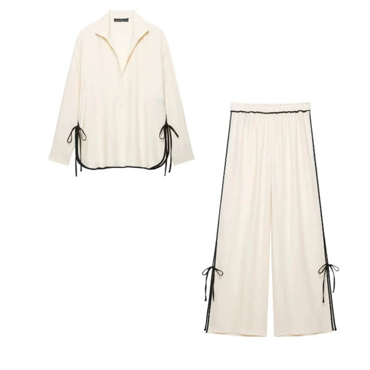 Damen Weite plissierte Loungehose mit elastischem Bund Nord Taschen