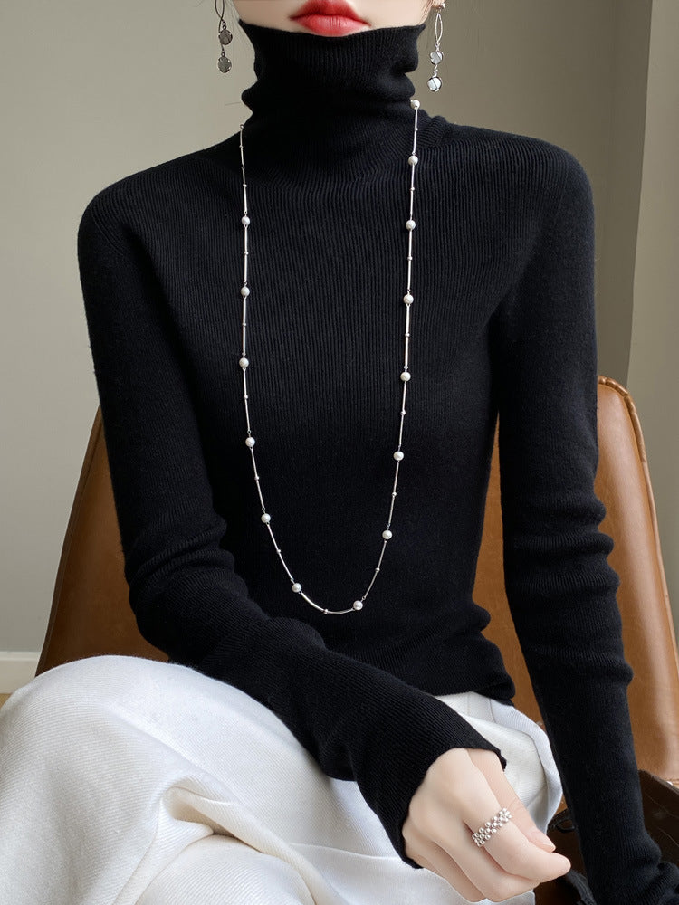 Damen Schmaler Rollkragen-Feinstrickpullover mit elastischer Rippenstruktur und minimalistischer Silhouette Nord Taschen